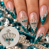 Queen - Nail Charms 10pc - #348 Silver Green Crystal Crowns