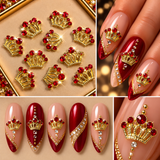 Queen - Nail Charms 10pc - #364 Gold Red Stone Crowns