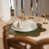 HAVEN DARK GREEN BROWN TRIM WAVY EDGE FAUX LEATHER PLACEMAT