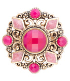 Embellished Pink Quartz Golden Statement Ring