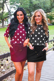Emma Mesh Tee- Burgundy Polka Dot