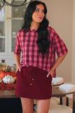 Emma Mesh Tee- Cranberry Gingham