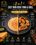 2-in-1 Cast Iron Dosa Tawa & Grill | Naturally Non-Stick, Induction & Gas Compatible
