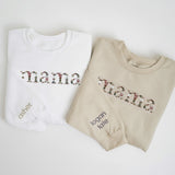 Neutral Floral Embroidered Mama Sweatshirt