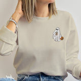 Embroidered Iced Coffee Ghost Funny Halloween Sweatshirt