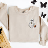 Embroidered Iced Coffee Ghost Funny Halloween Sweatshirt