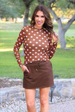 Kate Mesh Top- Chocolate Polka Dot