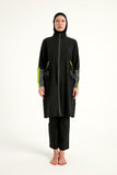 Black Full Coverage Modest Swimwear with Mesh Pocket – M2522