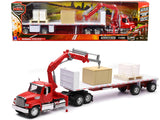 Freightliner 114SD Flatbed Truck with Crane Red with Accessories Long Haul Trucker Series 1/32 Diecast Model by New Ray