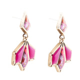 Pink Agate and Shell Matrix Golden Statement Earrings