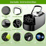 Portable Bubble Blowing Machine with 2 Speeds Handle 3000-4000 Bubbles Per Minute Plug-In Battery Powered