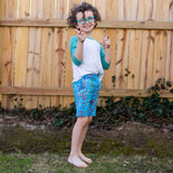 "Summer School" Rainbows of Fish Drawstring Shorts with Pockets