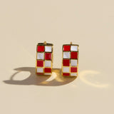 Red & White Checkered Enamel Huggies