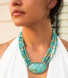 Refined Blue Turquoise Golden Statement Necklace
