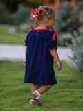 Christmas Holiday Celebration Dress: Navy with Santa Sleigh
