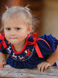 Christmas Holiday Celebration Dress: Navy with Santa Sleigh