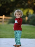Christmas Tree Dog Smocking Embroidered Plaid Boys Set