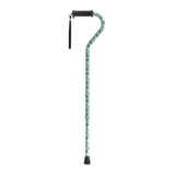 Adjustable Height Offset Handle Cane With Gel Hand Grip, Green Leaves
