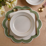 SERENITY WHITE & GREEN SCALLOPED FAUX LEATHER PLACEMAT