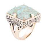 Square Statement Blue Turquoise Golden Ring