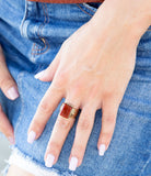 Stamped Orange Carnelian Golden Ring