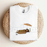 Hot Dog On Beach Dachshund T-Shirt – Embroidered Summer Tee, Funny Doxie Shirt for Beach Lovers & Dog Moms