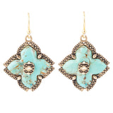Blue Turquoise Maltese Golden Cross Earrings