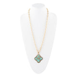 Blue Turquoise Maltese Cross Golden Pendant Necklace