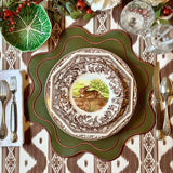HAVEN DARK GREEN BROWN TRIM WAVY EDGE FAUX LEATHER PLACEMAT