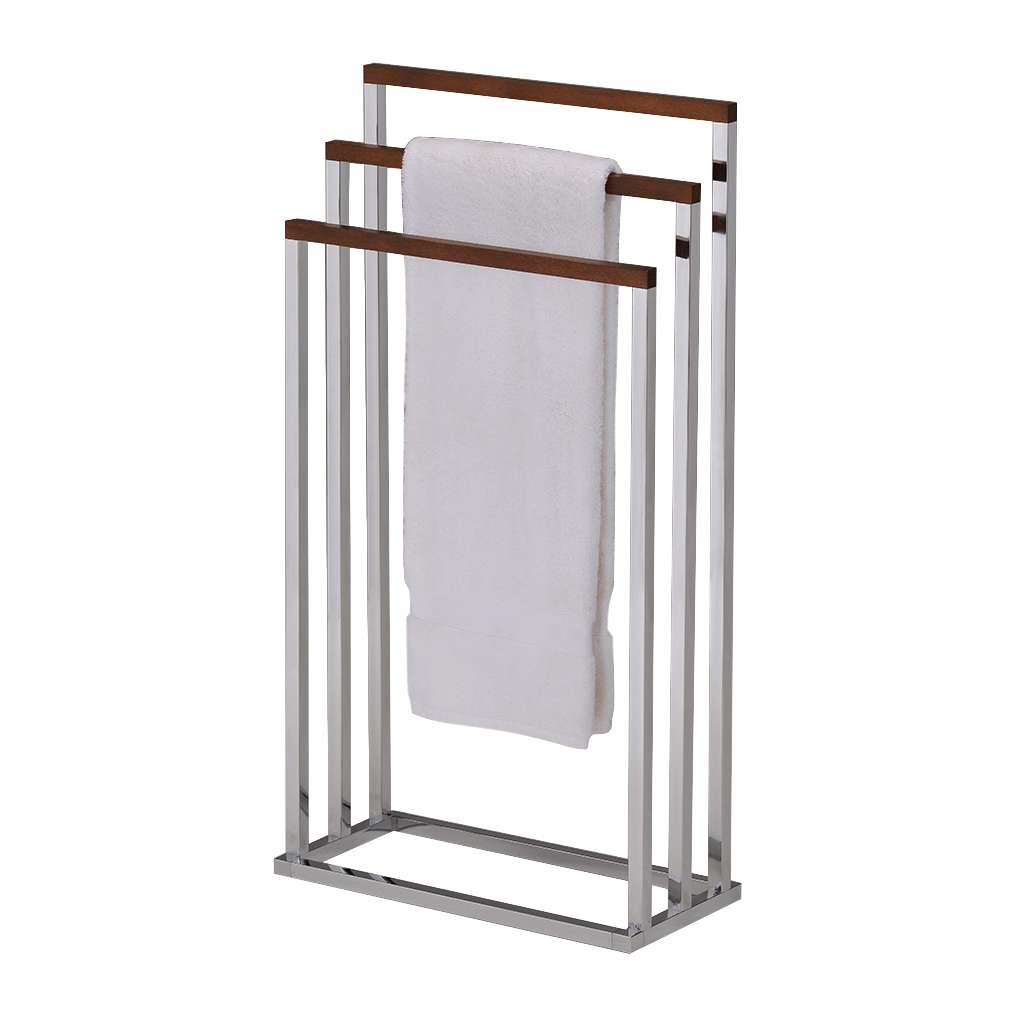 Pilaster Designs - Chrome Metal / Walnut Finish Wood Towel Rack Stand