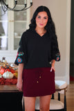 Well Loved Ribbed Skort- Burgundy