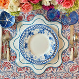 HAVEN WHITE WAVY EDGE BLUE TRIM FAUX LEATHER PLACEMAT