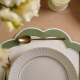 SERENITY WHITE & GREEN SCALLOPED FAUX LEATHER PLACEMAT
