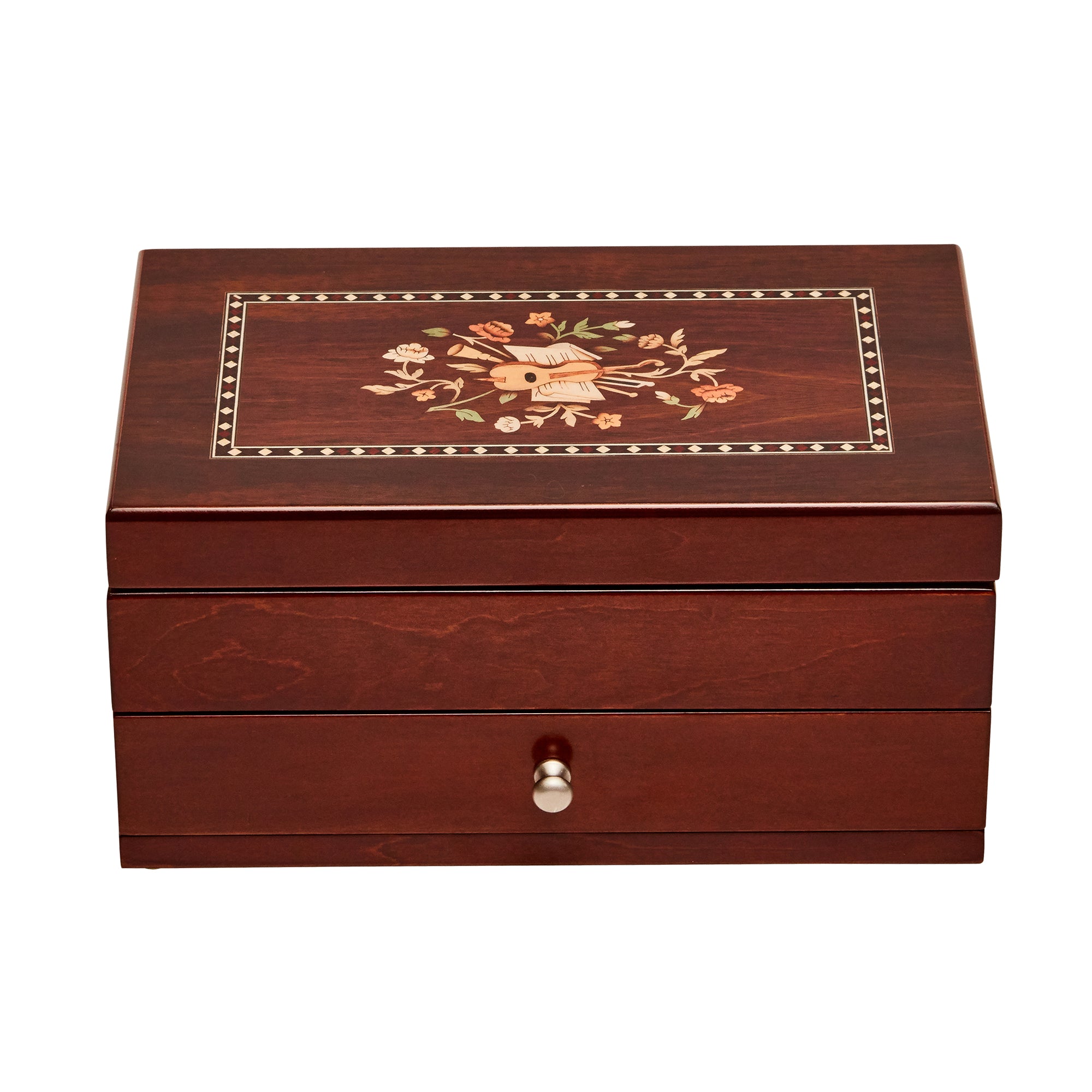 Mele & Co. Brynn Wooden Jewelry Box With Florentine Marquetry Motif In Walnut Finish