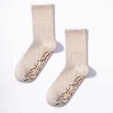 Serene Socks- Adult Organic Cotton Non-Slip Socks- 4 Seasons- Beige- 2 Pairs