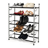 5-Tier Slide-n-Adjust Shoe Rack, Expandable Free-Standing Organizer, Silver & Black
