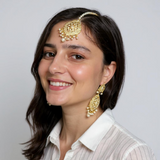 DJET99 Megha jadau earrings tika set in pearl ( READY TO SHIP )