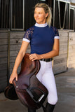 Short Sleeve Lace shirt- Navy crystal front