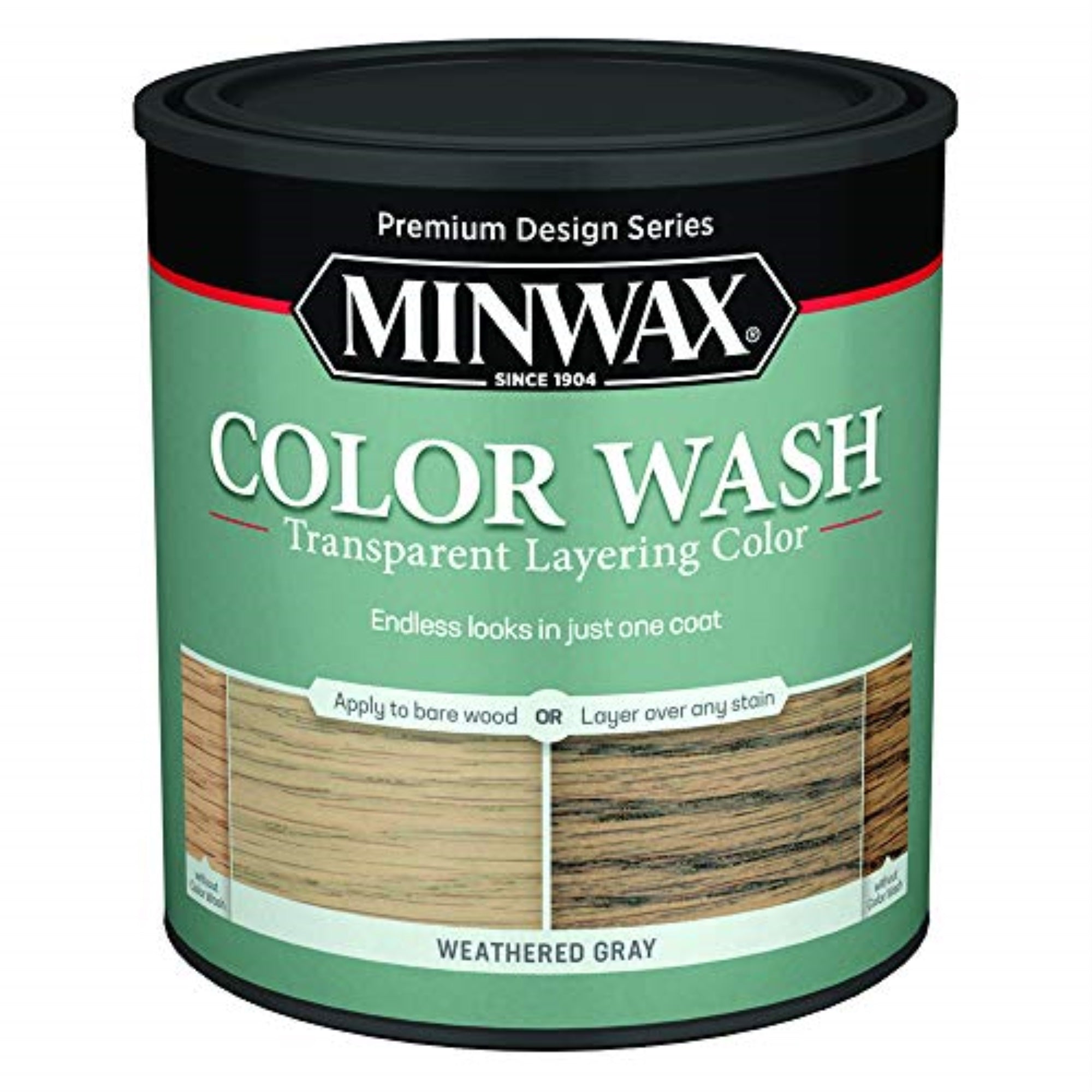 1015266 Wood Stain Weathered 1Qt Minwax Design Series Color Wash Transparent Weathered Gray Water-Based Wood Stain 1 Qt (Pack Of