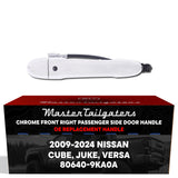 Exterior Door Handle Chrome Replacement for Nissan Cube (09-14), Juke (11-17), Versa (12-24) OE Part # 80640-9KA0A | Front Right Passenger Side w/o Keyhole Cover