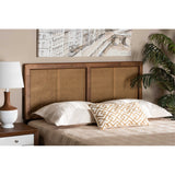 Baxton Studio Gilbert Mid-Century Modern Ash Walnut Finished Wood And Synthetic Rattan Full Size Headboard