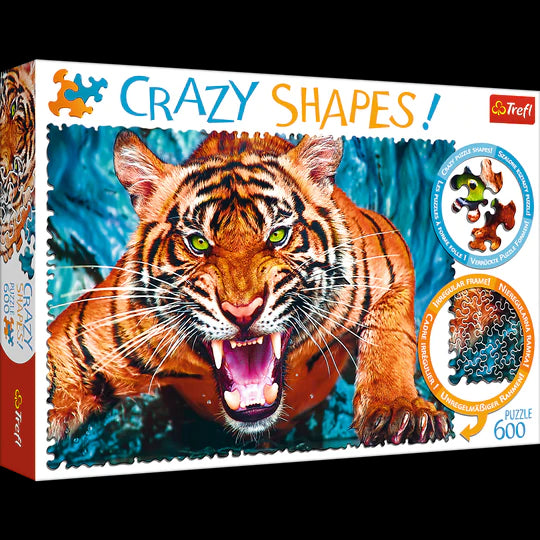 Trefl 600 Piece Crazy Shape Jigsaw Puzzle Facing A Tiger Multicolor