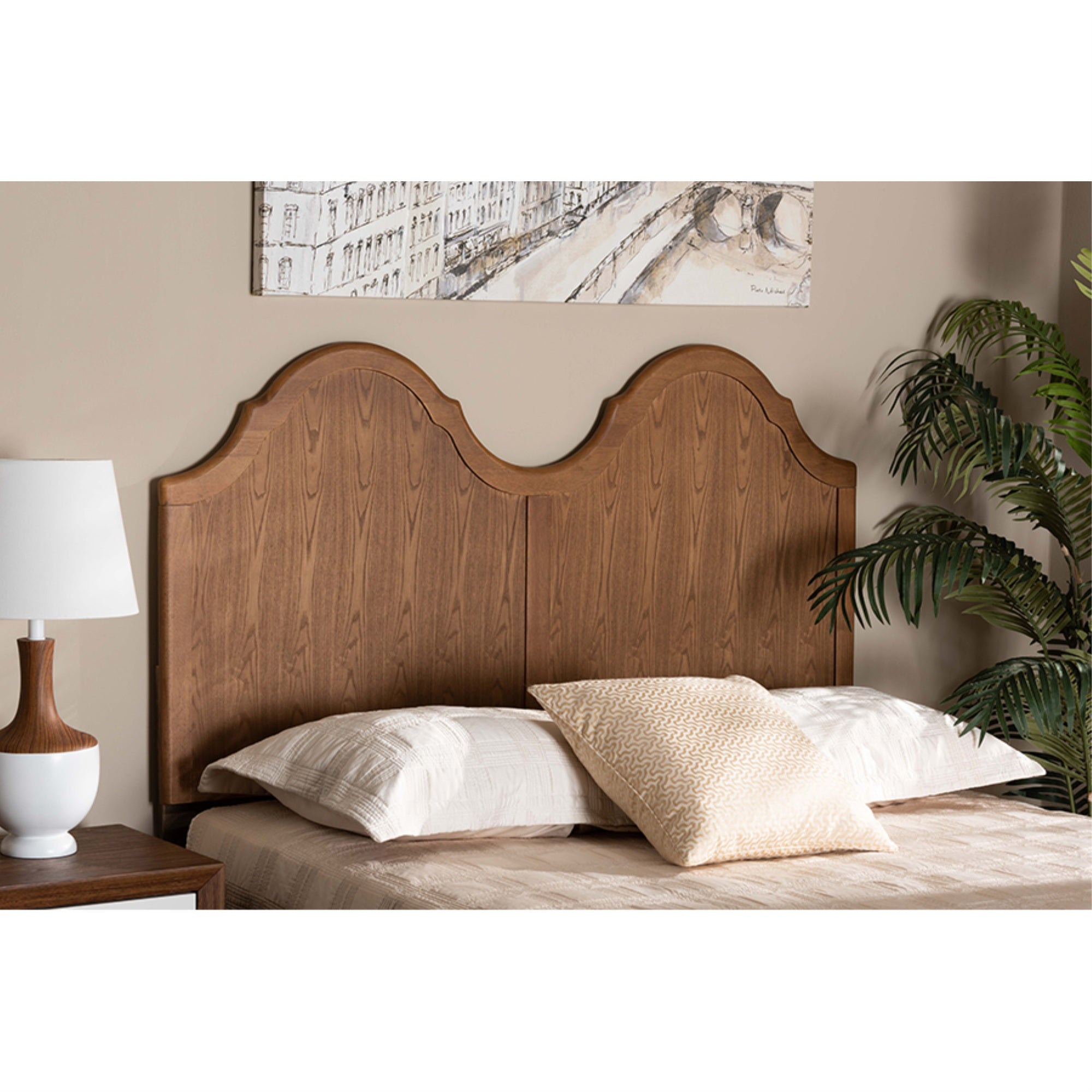 Baxton Studio Tobin Vintage Classic And Traditional Ash Walnut Finished Wood Queen Size Arched Headboard