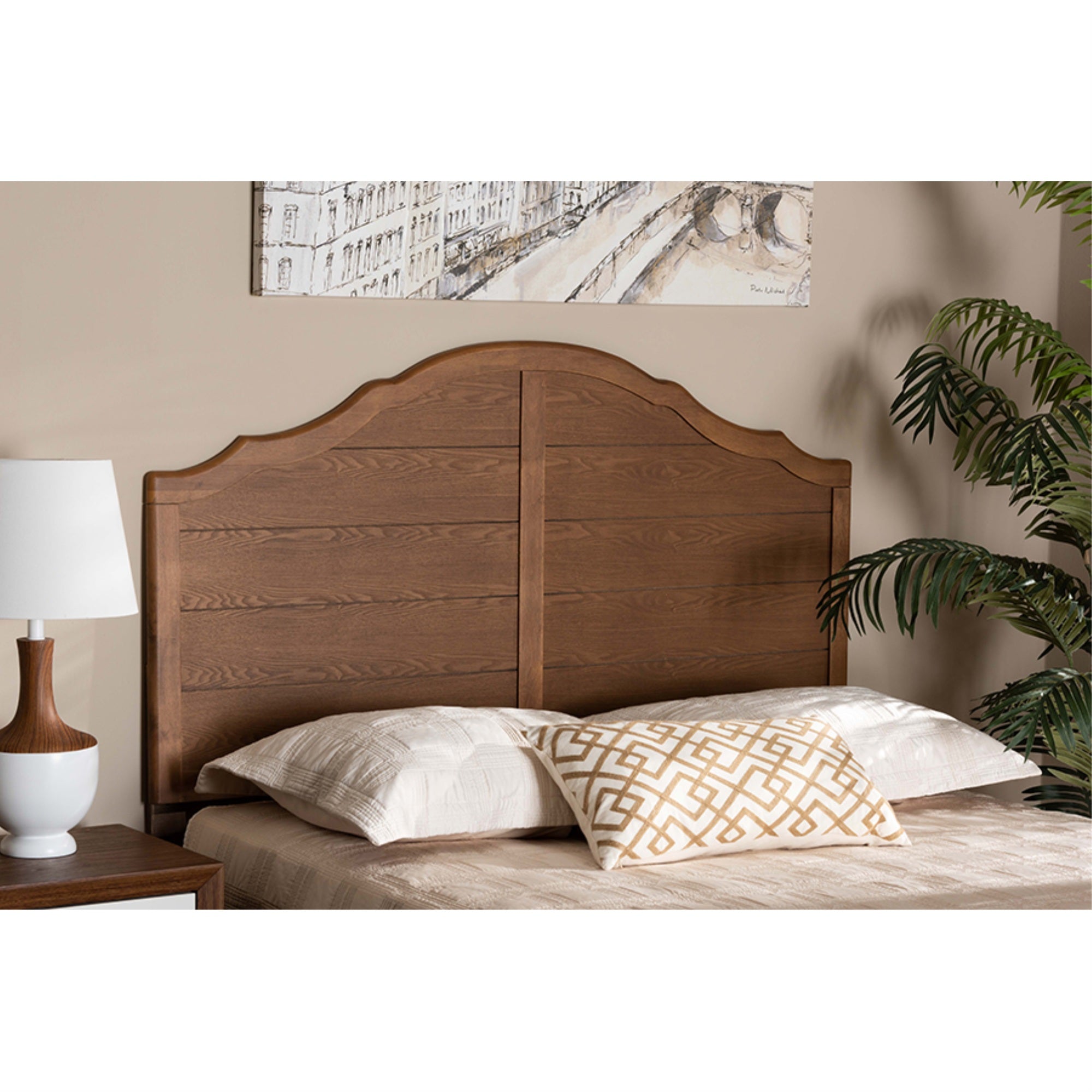 Baxton Studio Clive Vintage Traditional Farmhouse Ash Walnut Finished Wood Queen Size Headboard