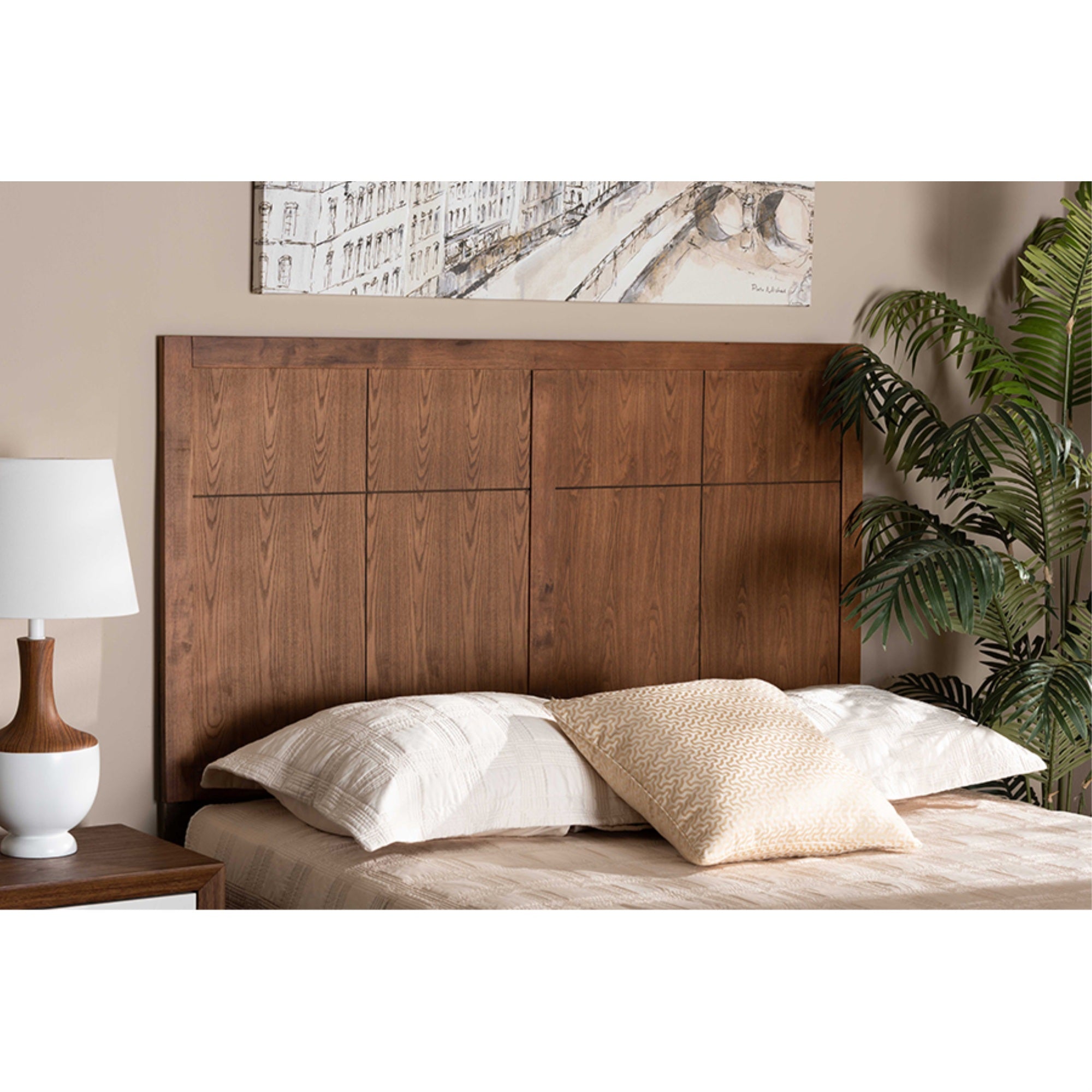 Baxton Studio Monroe Modern Transitional And Rustic Ash Walnut Finished Wood Queen Size Headboard