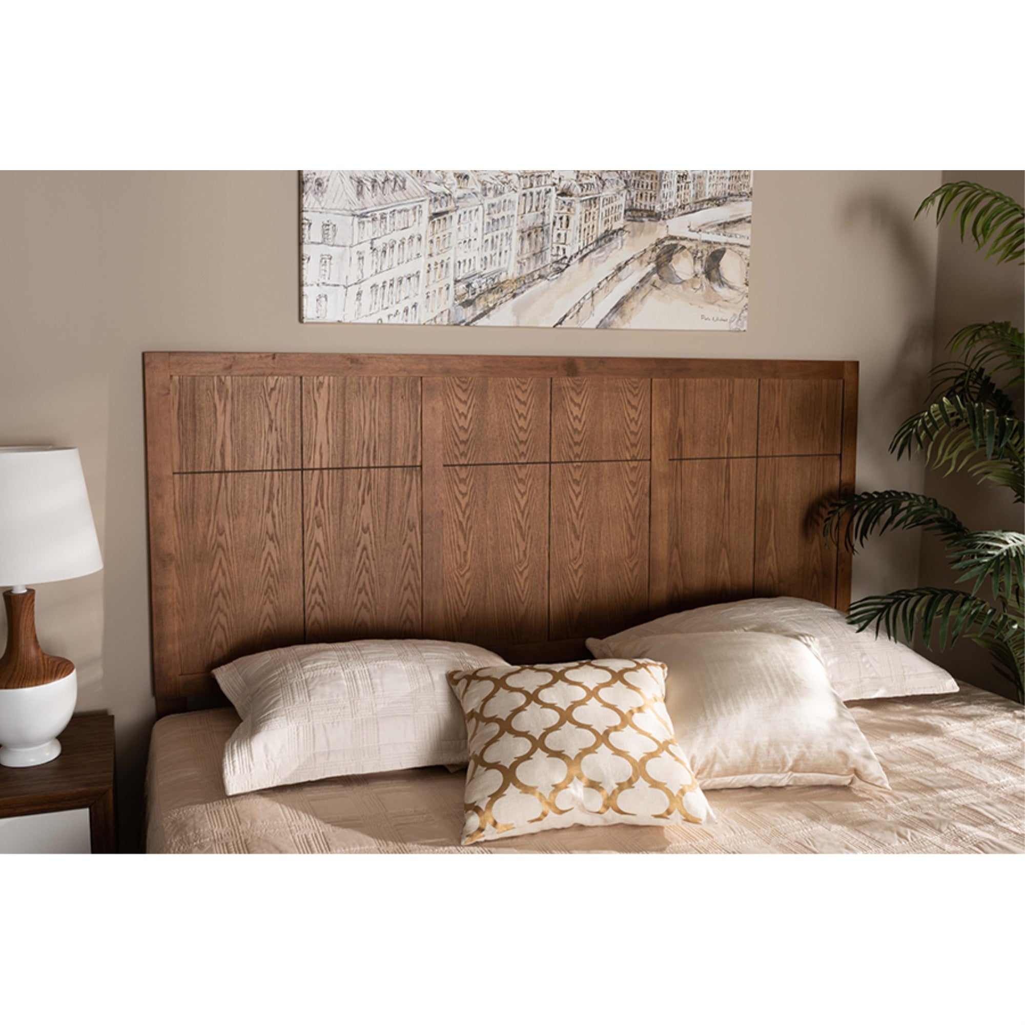 Baxton Studio Monroe Modern Transitional And Rustic Ash Walnut Finished Wood King Size Headboard