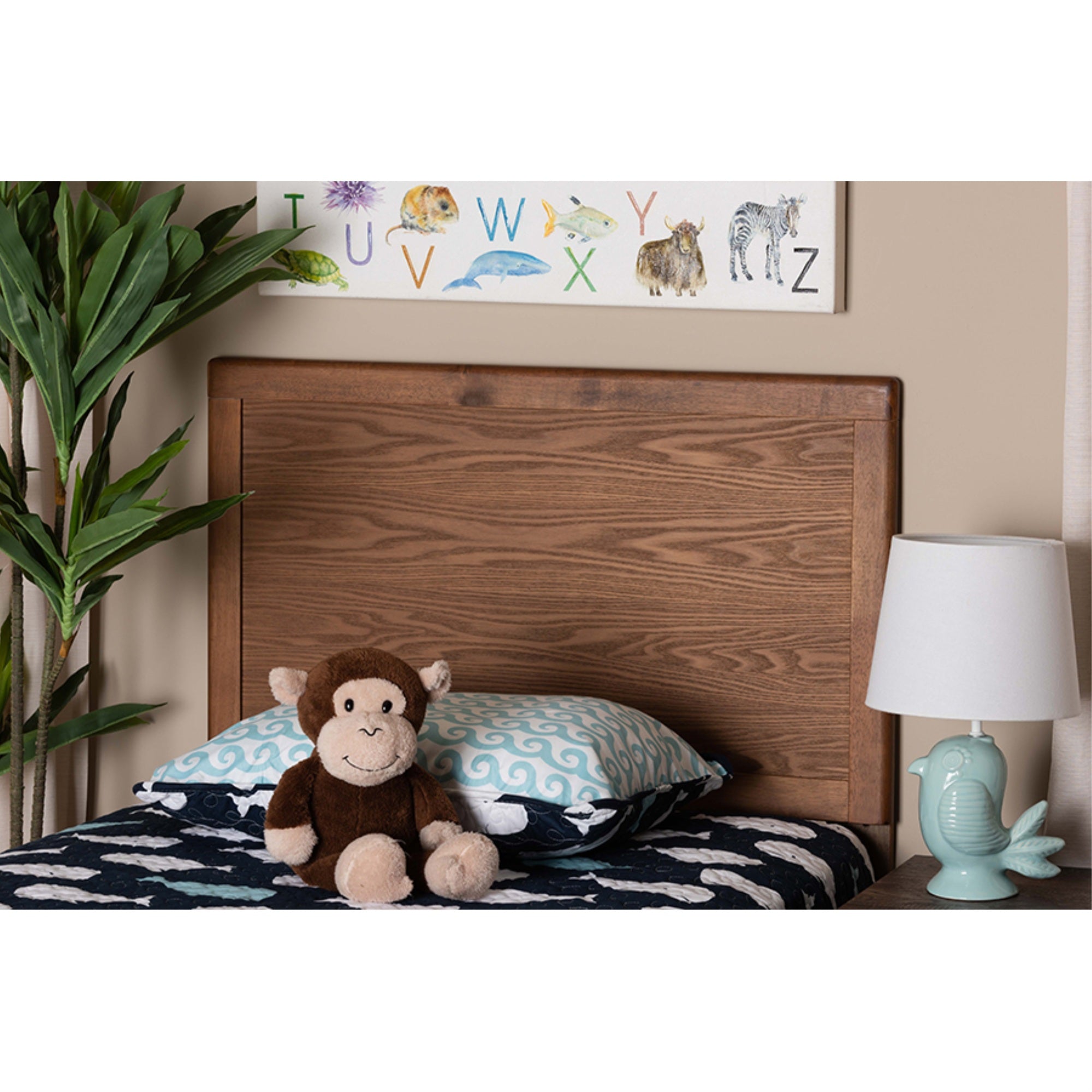 Baxton Studio Raya Mid-Century Modern Walnut Brown Finished Wood Twin Size Headboard