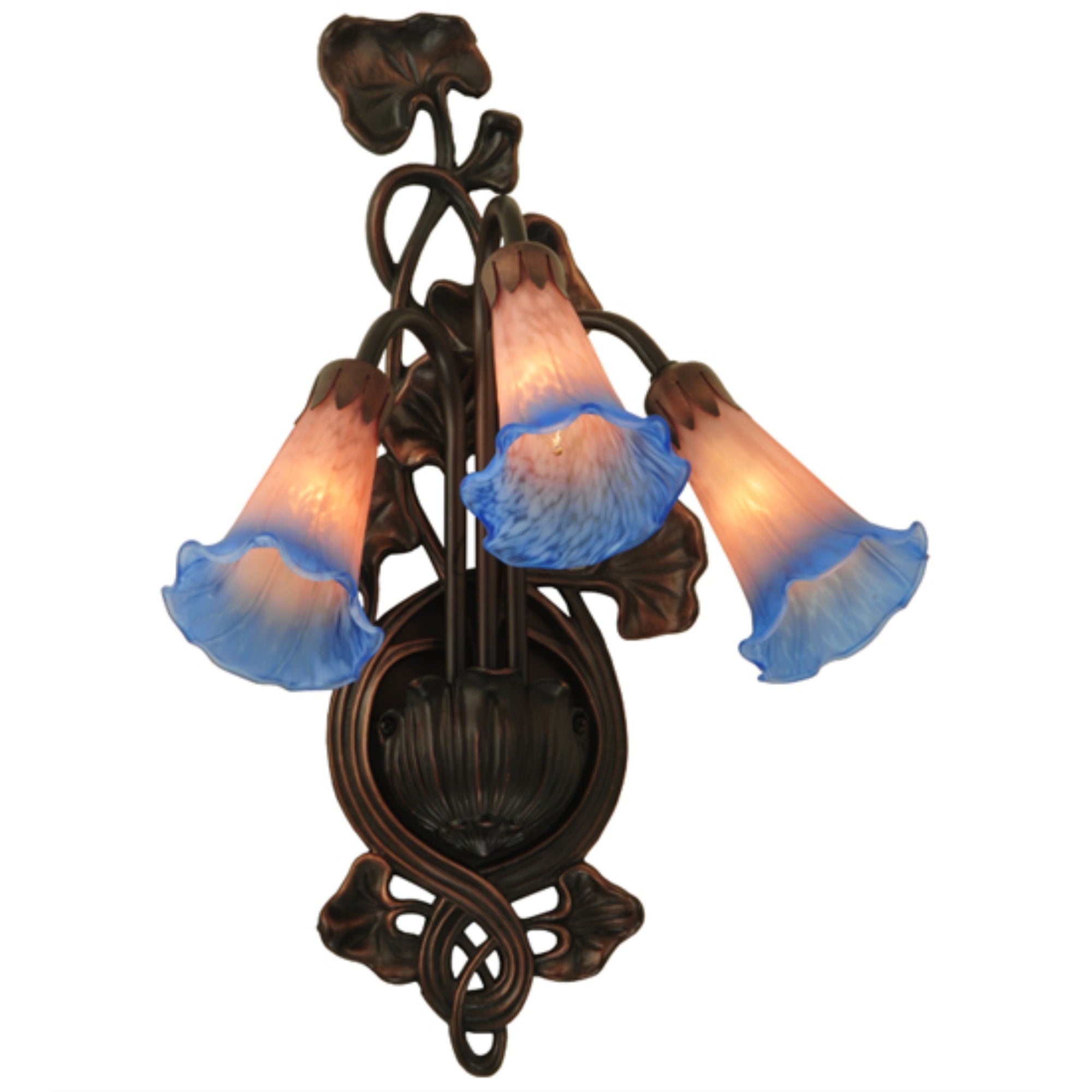 10.5W Pink/Blue Pond Lily 3 Lt Wall Sconce