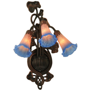 10.5W Pink/Blue Pond Lily 3 Lt Wall Sconce