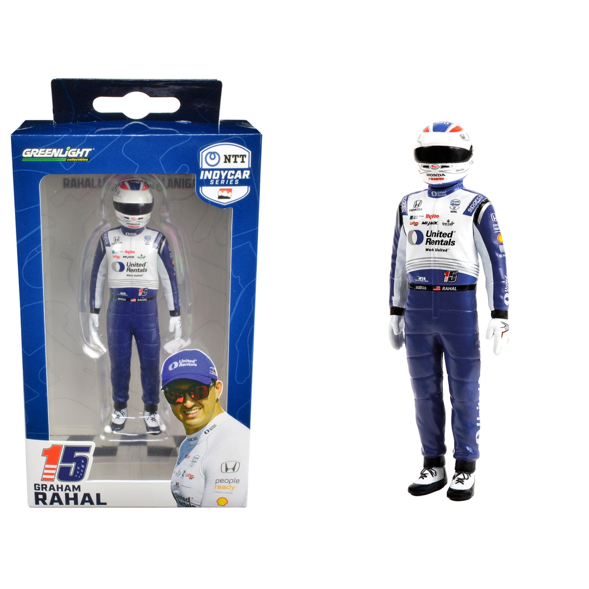 'Ntt Indycar Series'' #15 Graham Rahal Driver Figure ''United Rentals - Rahal Letterman Lanigan Racing'' For 1/18 Scale Models